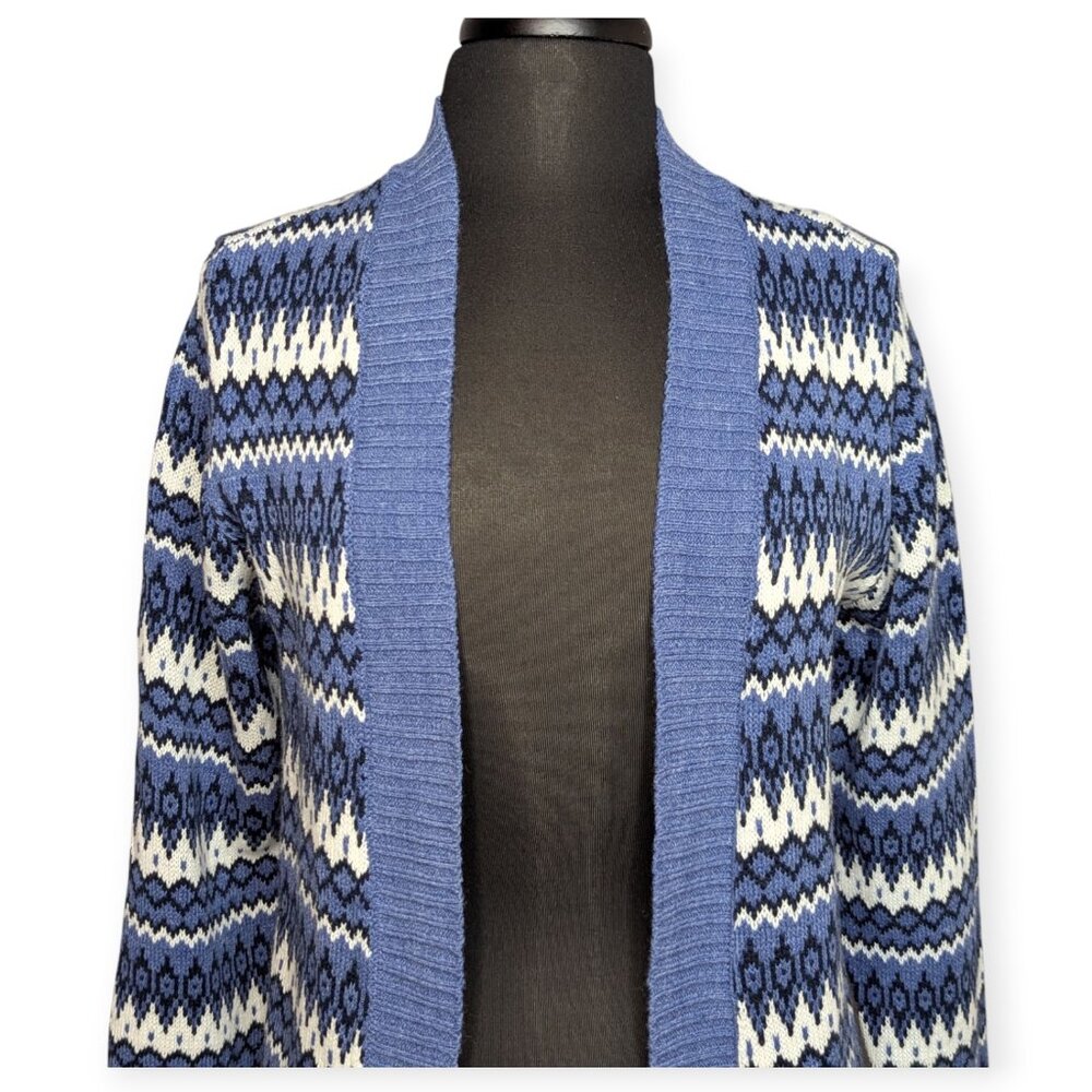 Croft & Barrow Chic Blue and White Knit Open Front Cardigan Petite Medium - Picture 5 of 11